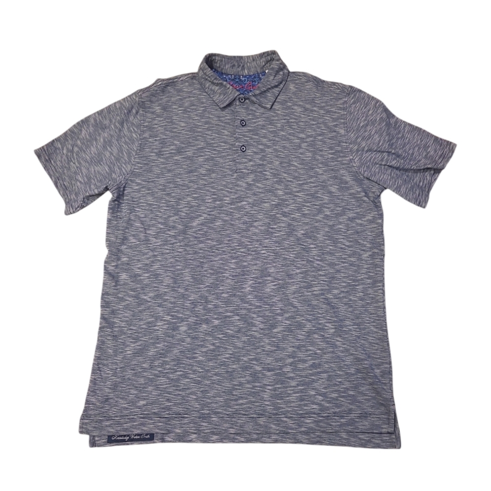 Robert Graham Heathered Knit Polo Shirt Classic Fit Blie Paisley Floral Trim